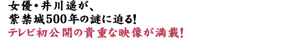 女優・井川遥が、紫禁城500年の謎に迫る！テレビ初公開の貴重な映像が満載！
